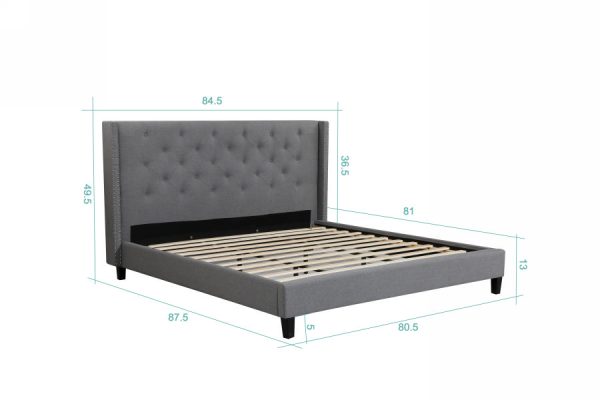 King Megan Bed Dimentions- 007-Husky-Furniture- Queen and King- Grey