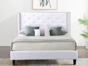 Husky Megan Queen Platform Bed White Fabric - Husky Furniture